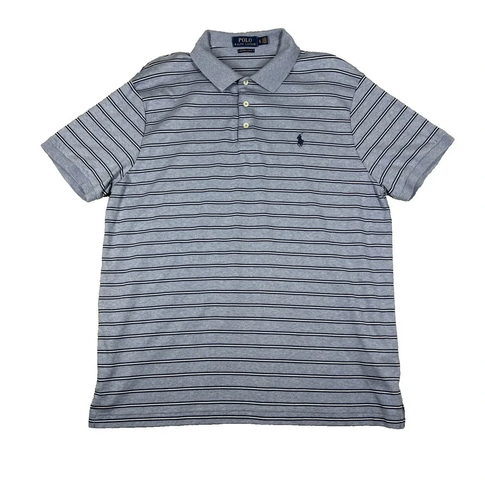 Polo Ralph Lauren Men's Custom Slim Fit Polo Blue White Stripes Size XL Stretch